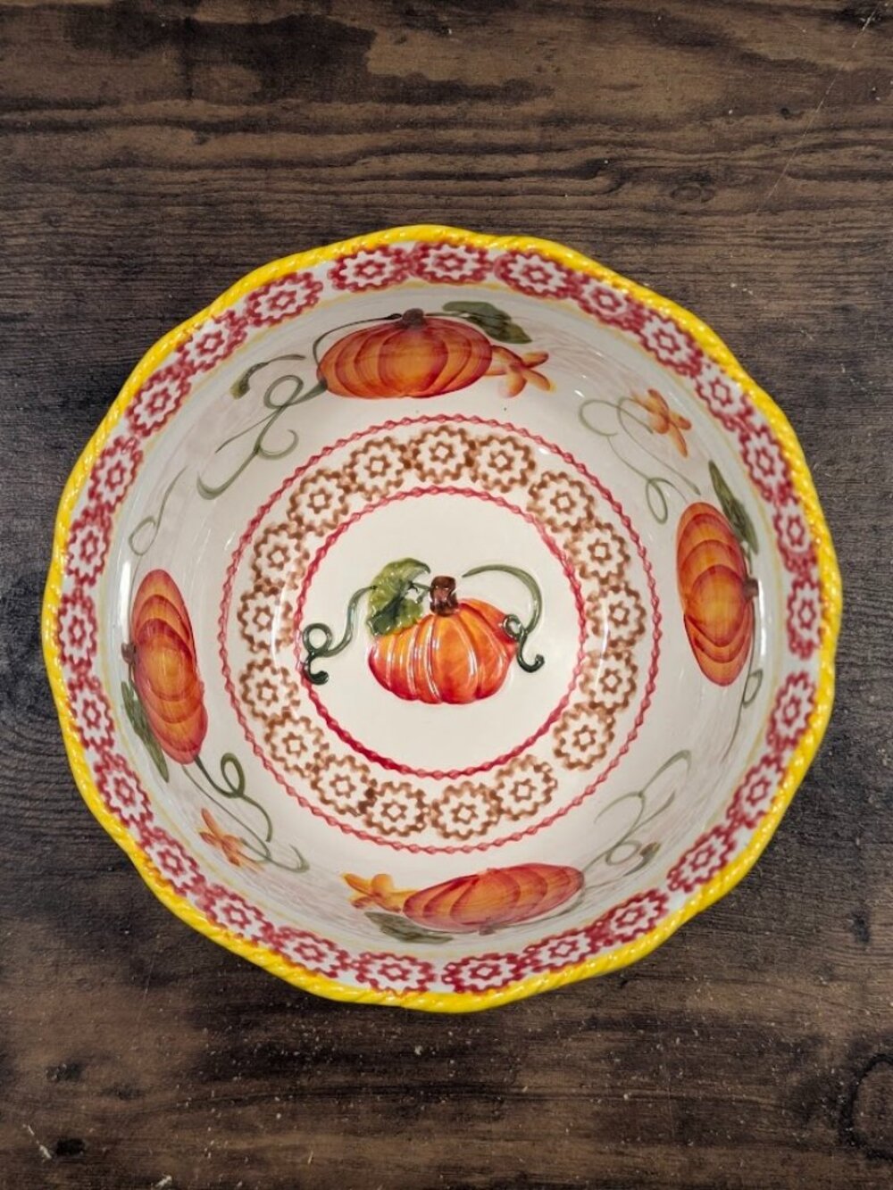 Temptations by Tara Old World Fall Pumpkin Patch 1.5qt Embossed Serving Bowl